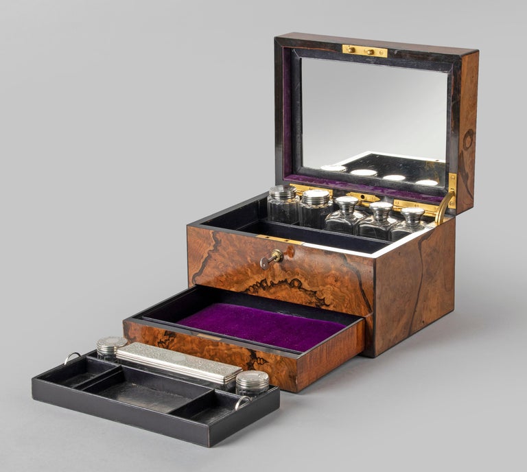 Vanity Case with Crystal Boxes and Sterling Silver Lids by