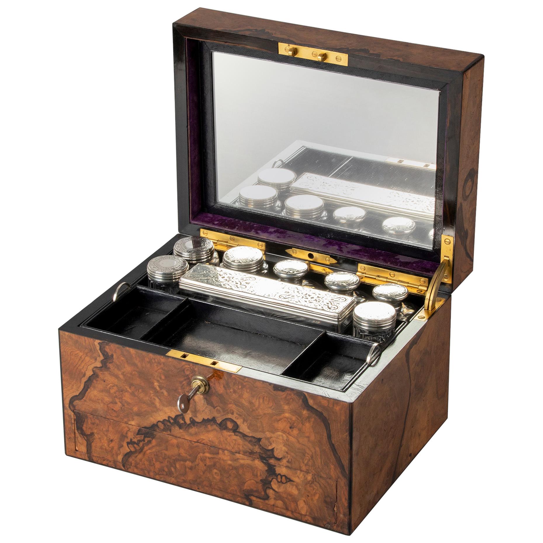 Vanity Case with Crystal Boxes and Sterling Silver Lids by George Betjemann 1870
