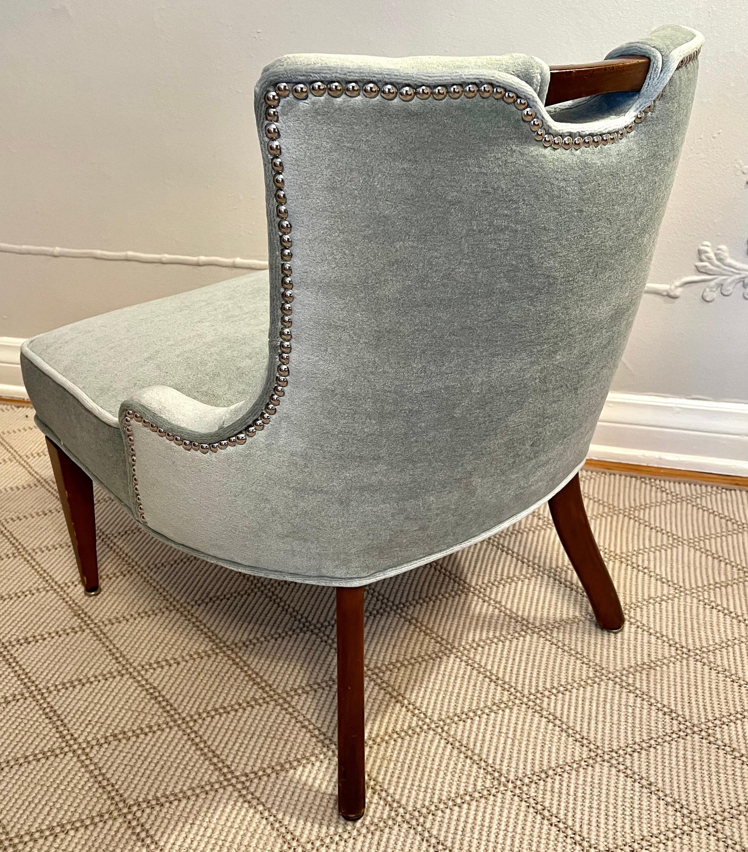 20th Century Vanity Chair Upholstered in Mohair with Wood Handle and Nail Details