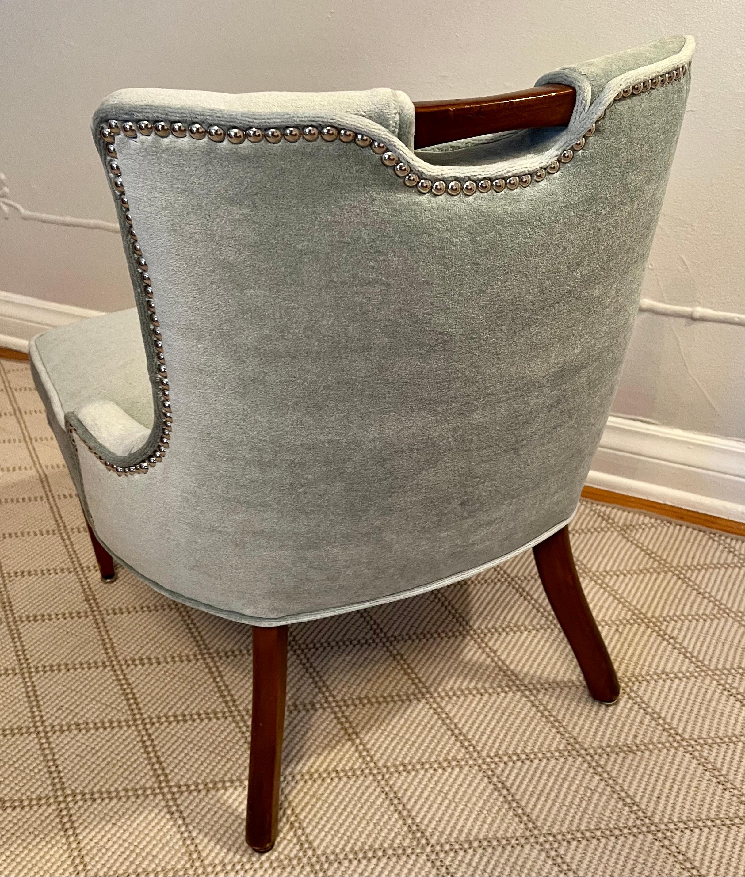Vanity Chair Upholstered in Mohair with Wood Handle and Nail Details 1