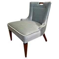 Vanity Chair Upholstered in Mohair with Wood Handle and Nail Details