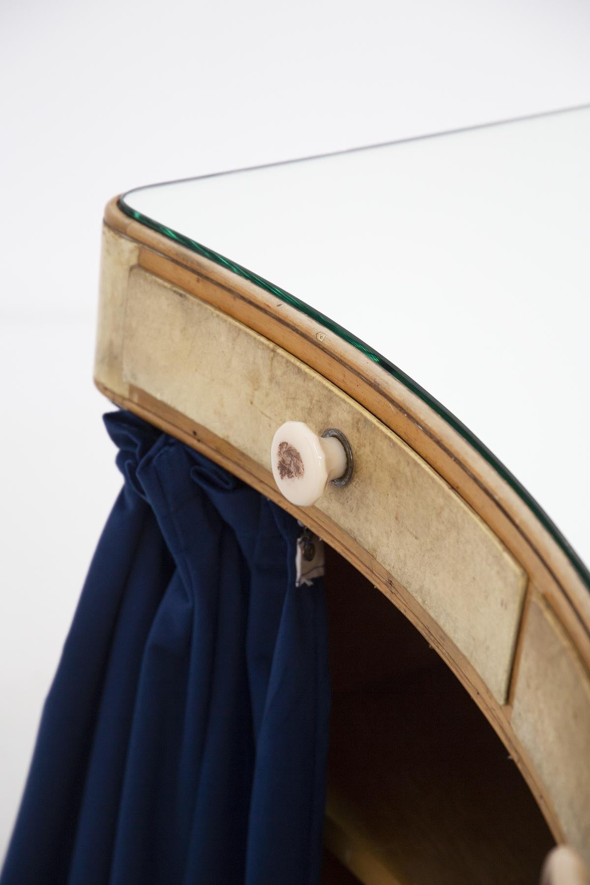 Vanity Desk Attr. to Pietro Chiesa in Art Glass, Parchment and Blue Velvet 3