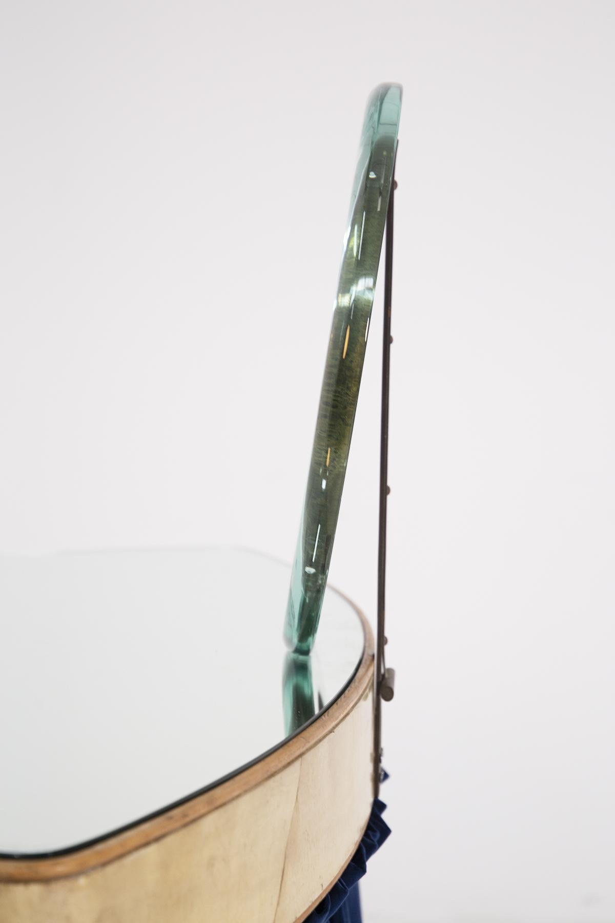 Vanity Desk Attr. to Pietro Chiesa in Art Glass, Parchment and Blue Velvet 6