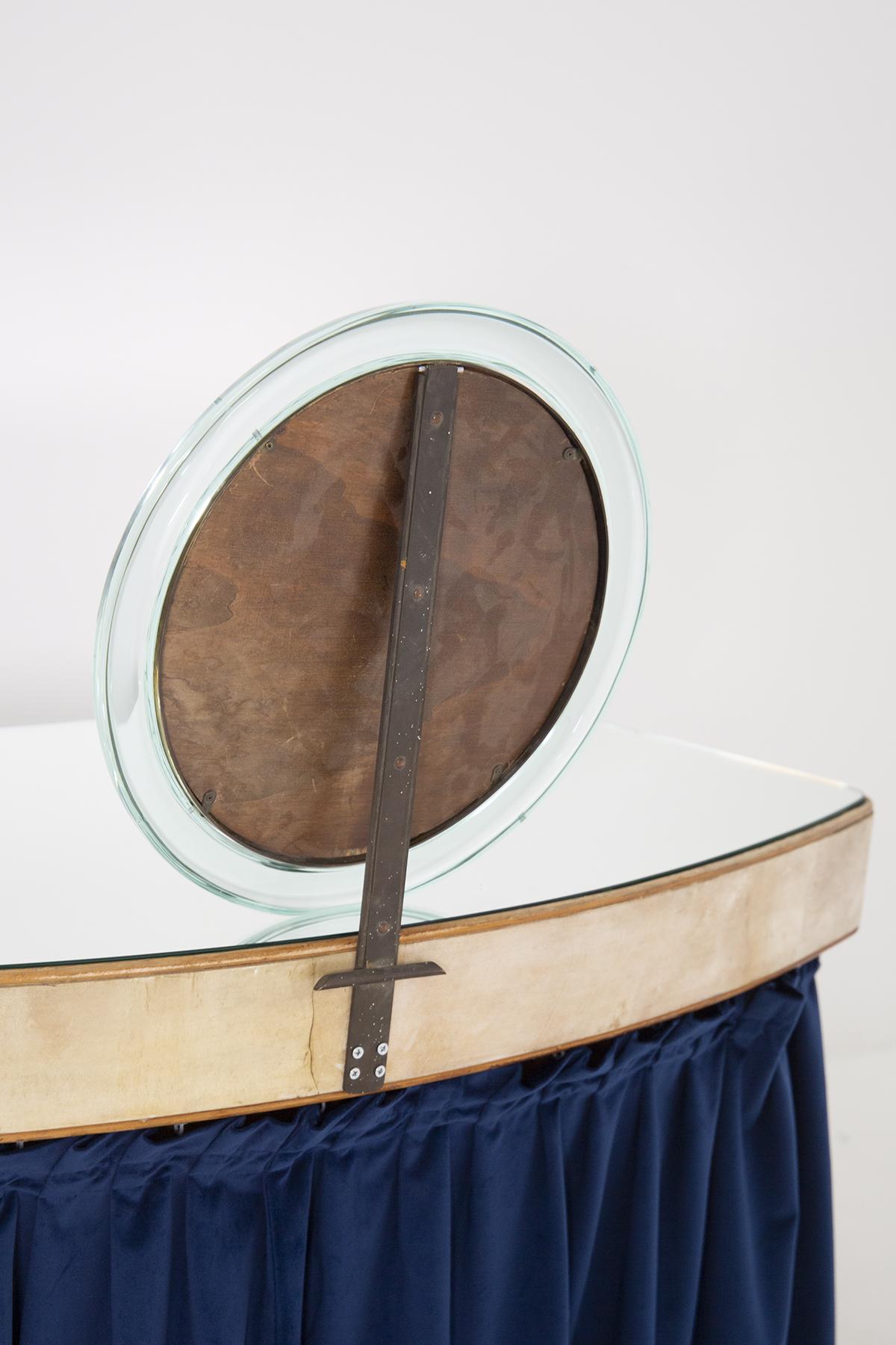 Vanity Desk Attr. to Pietro Chiesa in Art Glass, Parchment and Blue Velvet 8