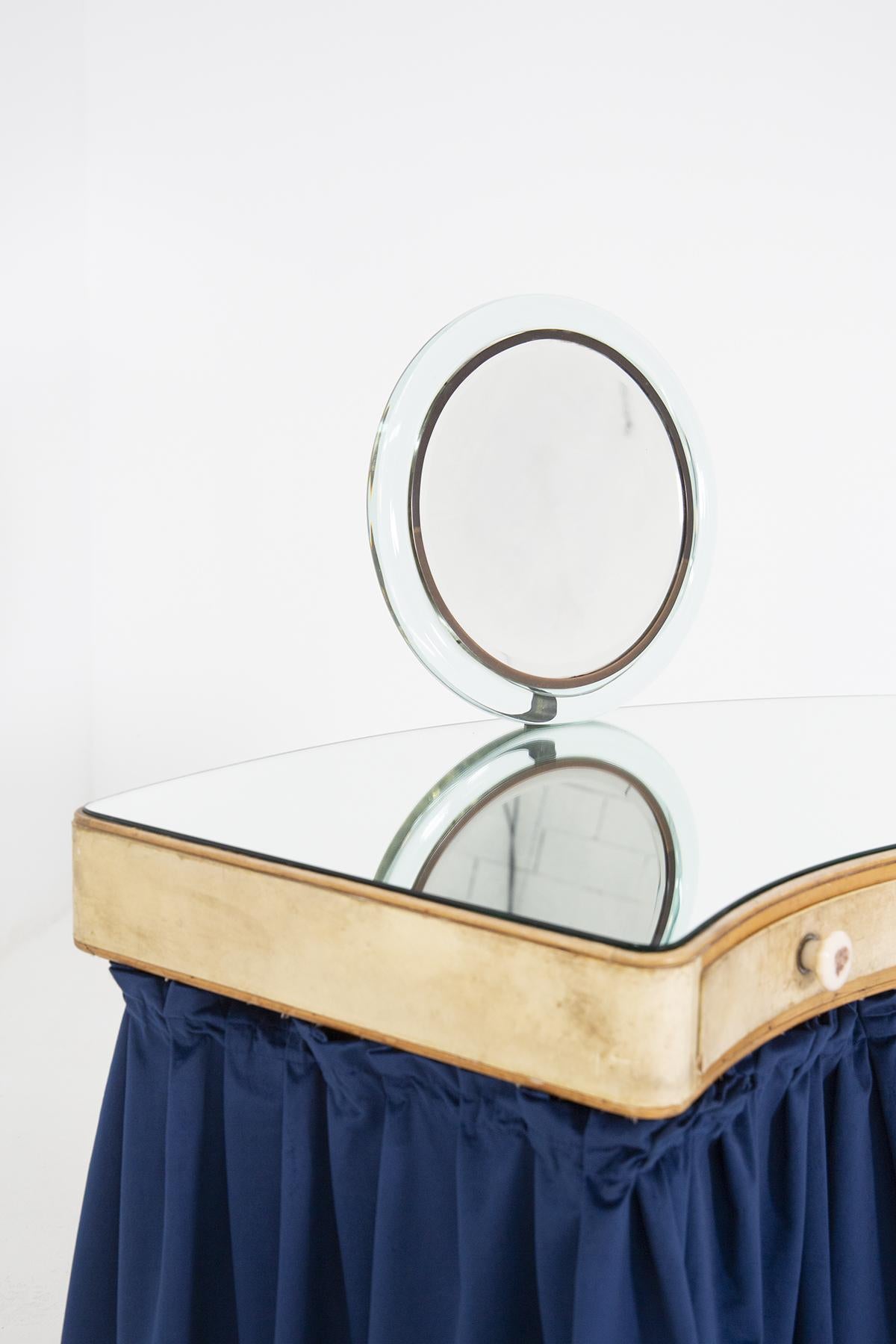 Mid-20th Century Vanity Desk Attr. to Pietro Chiesa in Art Glass, Parchment and Blue Velvet