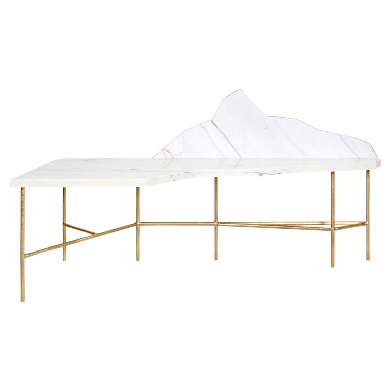 Vanity Desk in Estremoz Marble and Polished Brass For Sale at 1stDibs