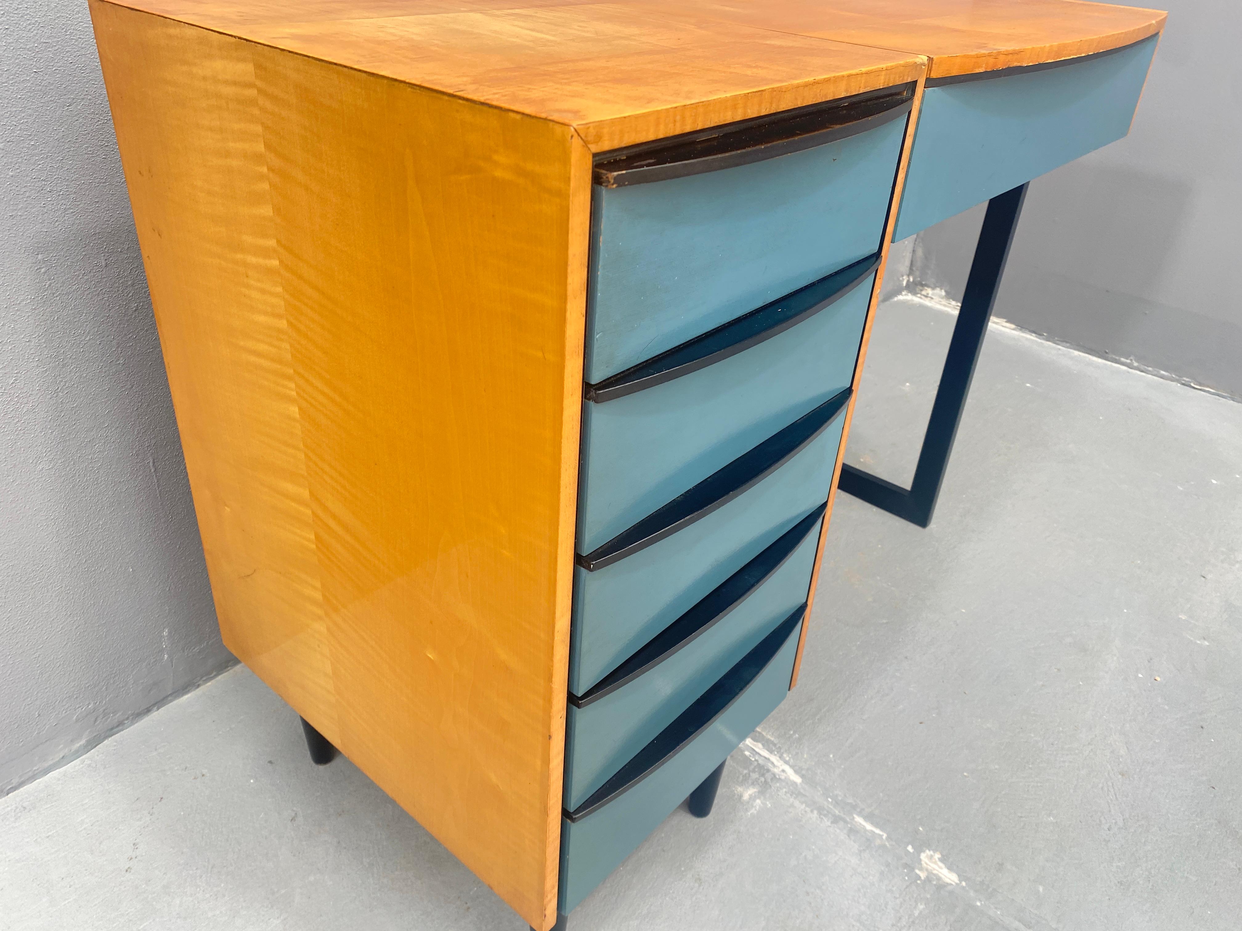 Czech Vanity Desk with Storage Drawers and Flip-Up Mirror For Sale