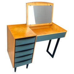 Vintage Vanity Desk with Storage Drawers and Flip-Up Mirror