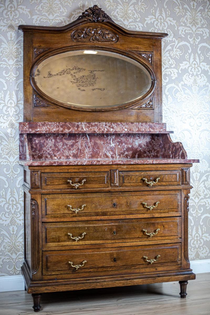 Walnut Vanity Dresser from the Interwar Period with Marble Top In Good Condition For Sale In Opole, PL