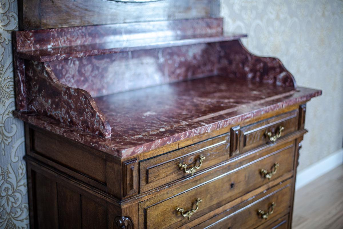 Crystal Walnut Vanity Dresser from the Interwar Period with Marble Top For Sale