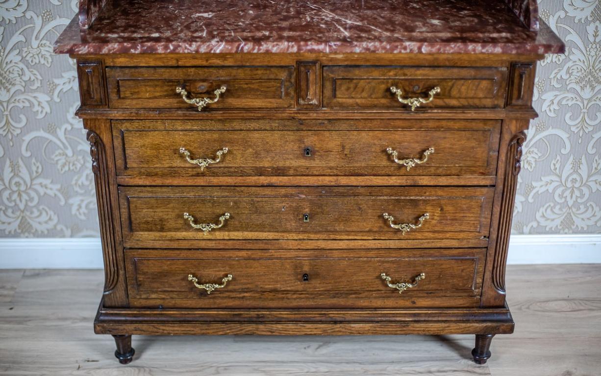 Walnut Vanity Dresser from the Interwar Period with Marble Top For Sale 1