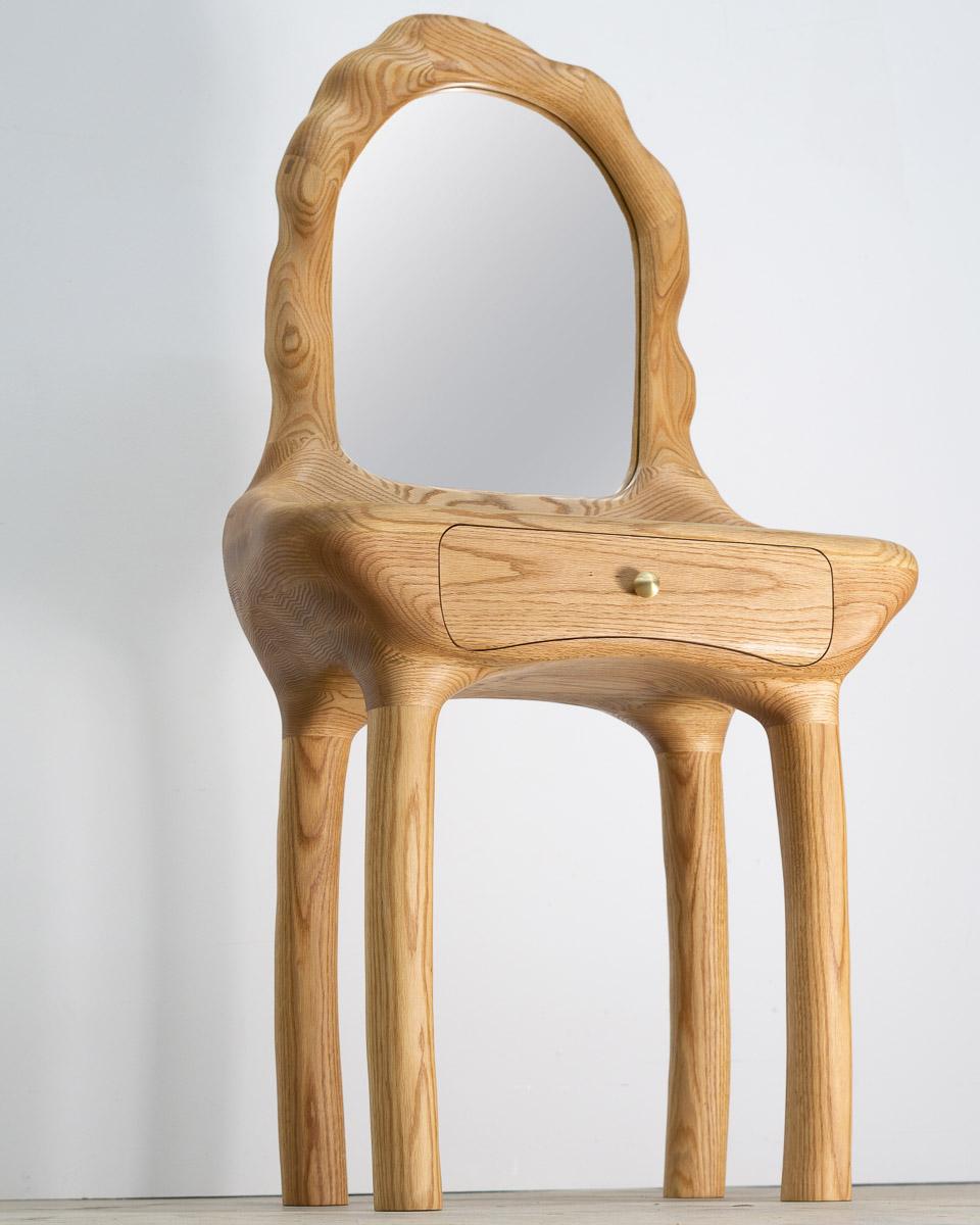 Waschtisch / Schminktisch mit Spiegel - Red Oak Wood Sculptural Organic Shaped im Angebot 3