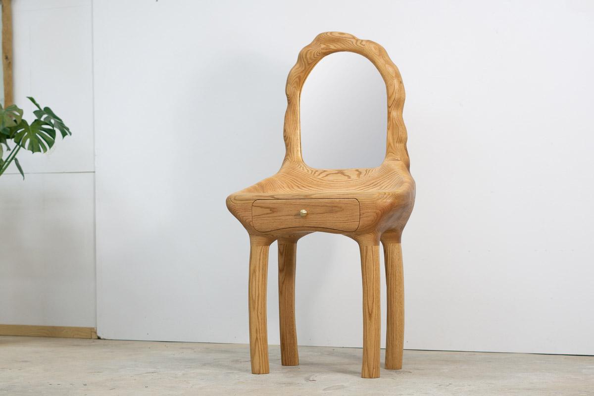 Waschtisch / Schminktisch mit Spiegel - Red Oak Wood Sculptural Organic Shaped im Angebot 4