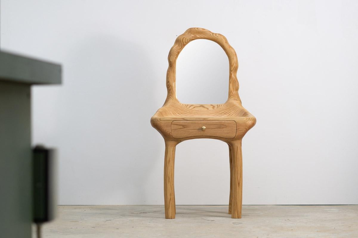 Waschtisch / Schminktisch mit Spiegel - Red Oak Wood Sculptural Organic Shaped im Angebot 6