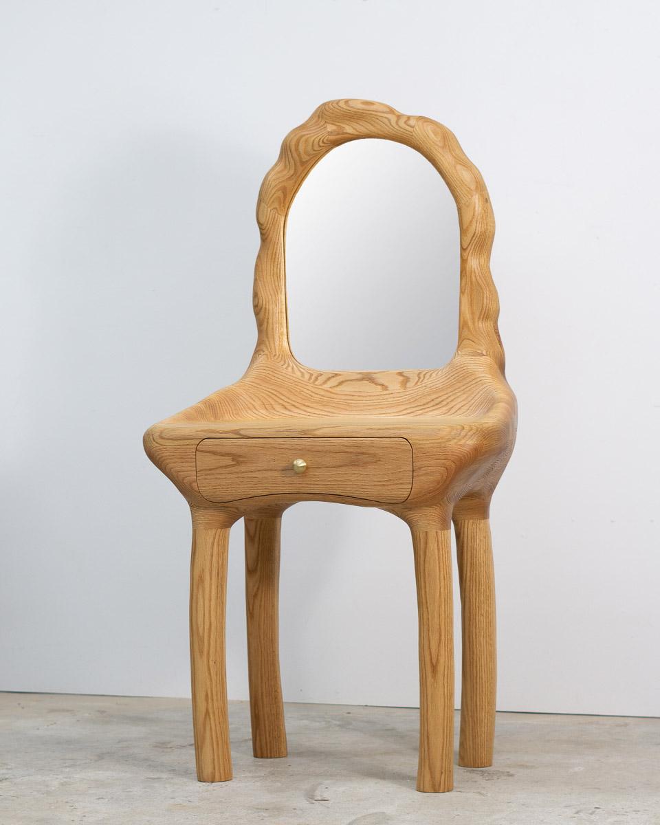 Waschtisch / Schminktisch mit Spiegel - Red Oak Wood Sculptural Organic Shaped im Angebot 1