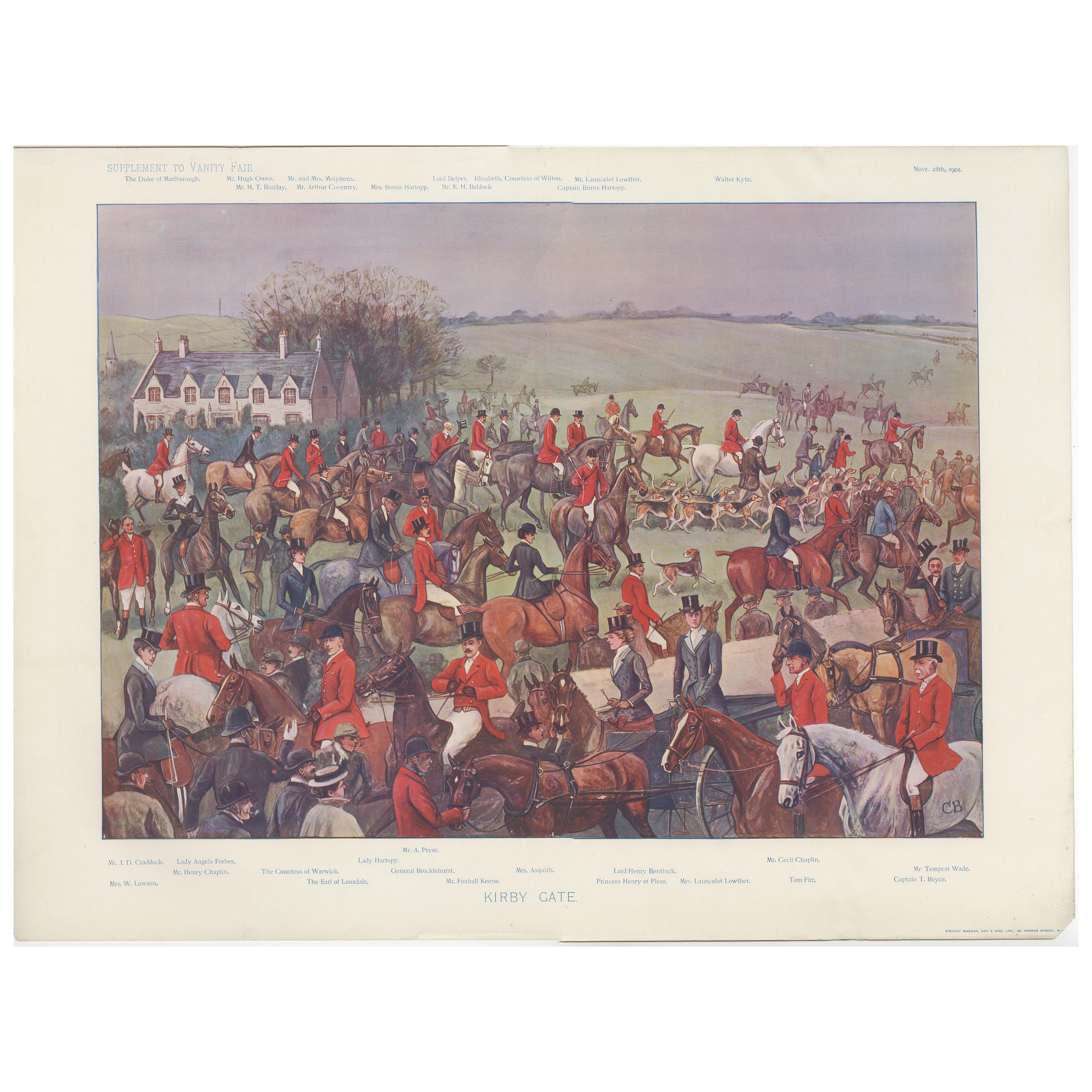 Vanity Fair Fox Hunting Chromolithograph, Quorn Hunt at Kirby Gate, 1901 For Sale