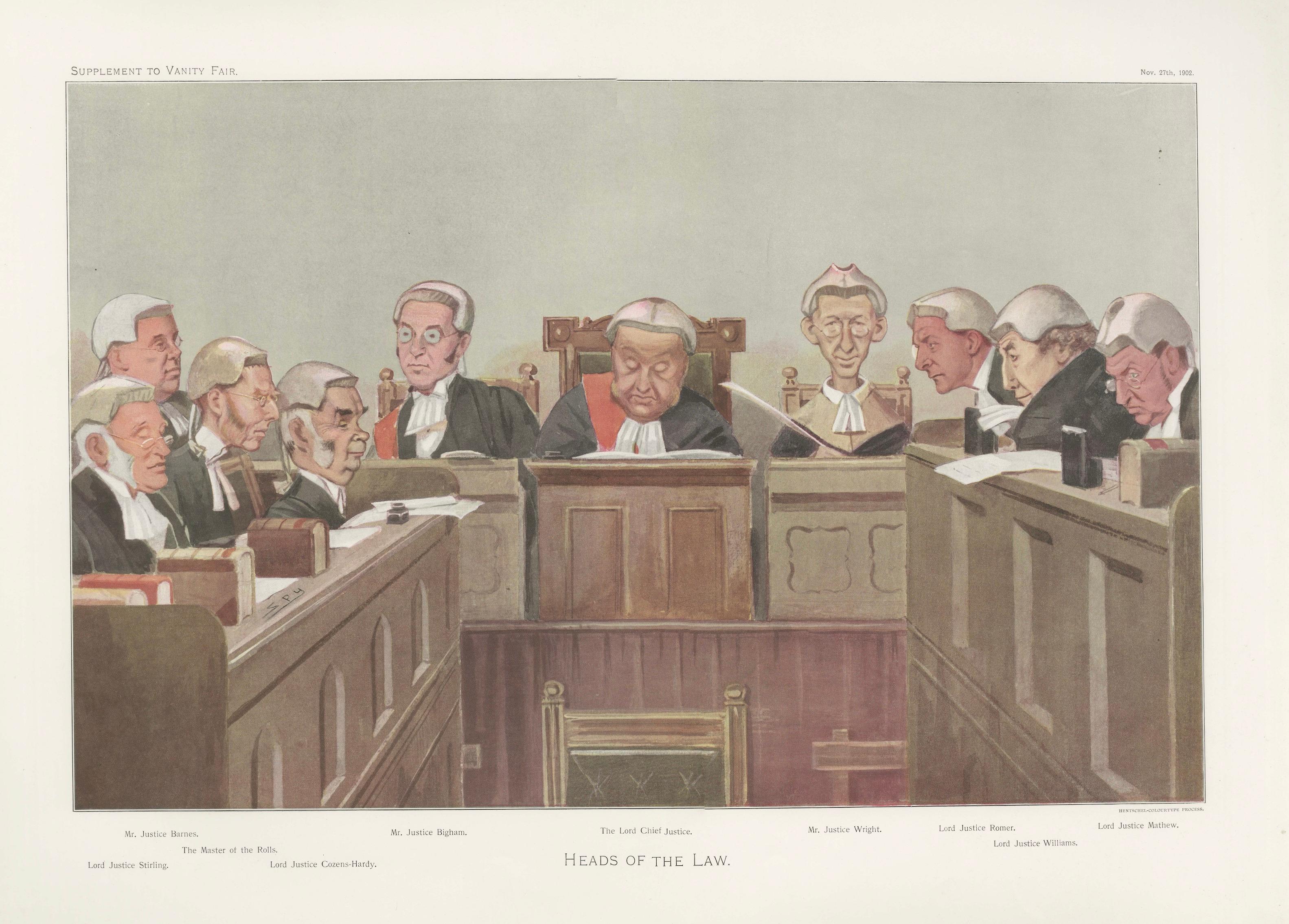 Vanity Fair “Heads of the Law” Judicial Caricature, British Courtroom Scene 1902