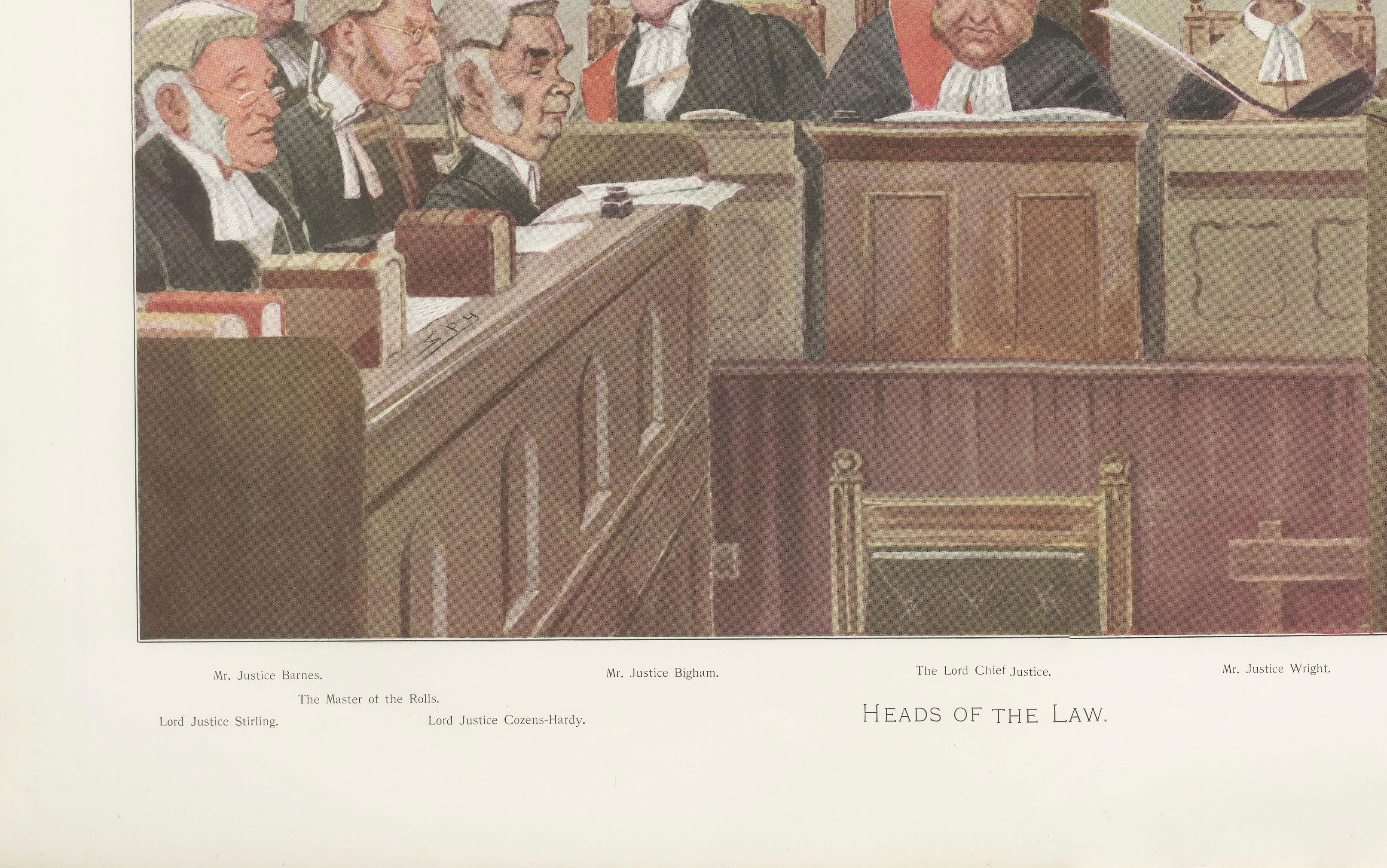 Vanity Fair “Heads of the Law” Judicial Caricature, British Courtroom Scene 1902