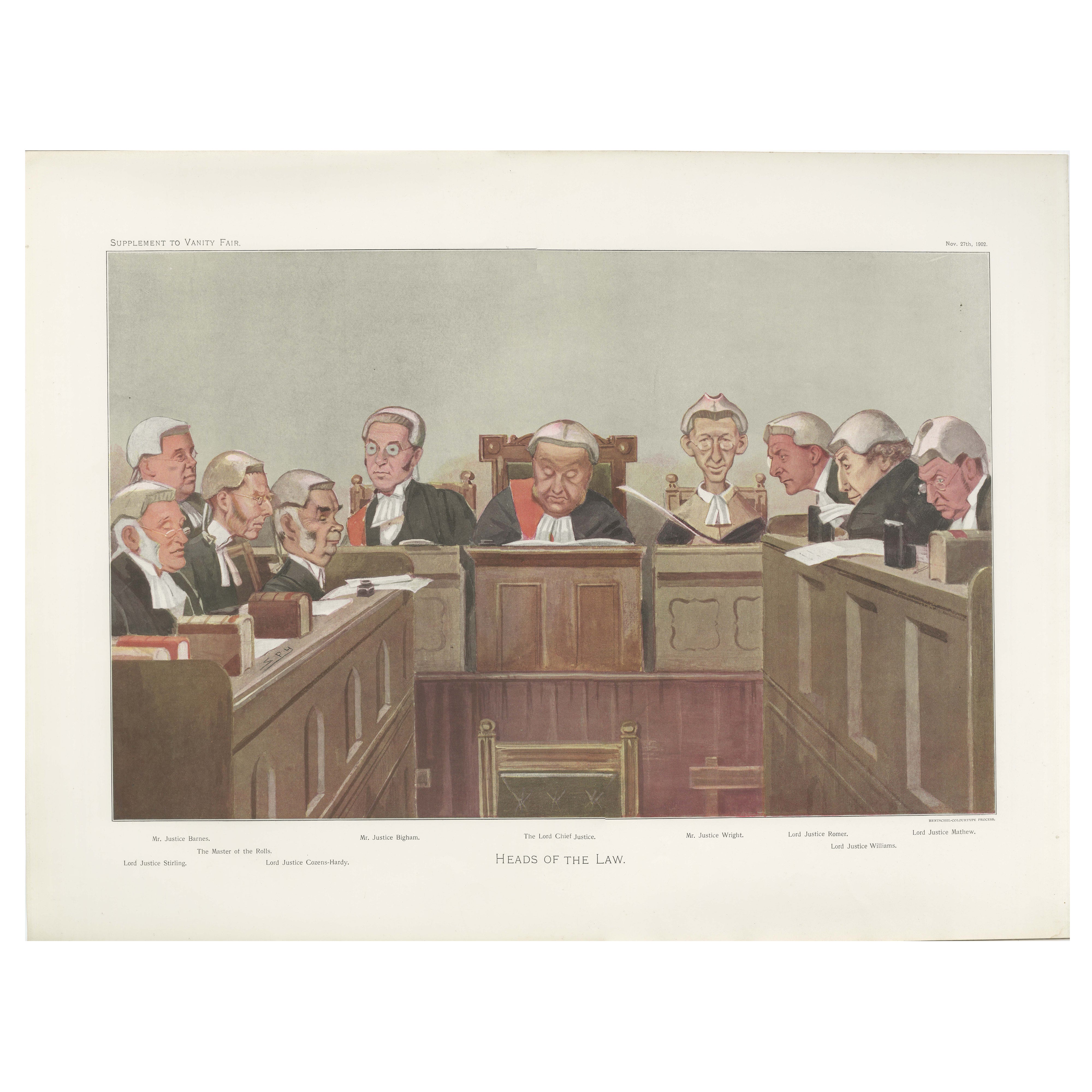Vanity Fair "Köpfe des Gesetzes" Justiz-Karikatur, britische Gerichtssaal-Szene 1902