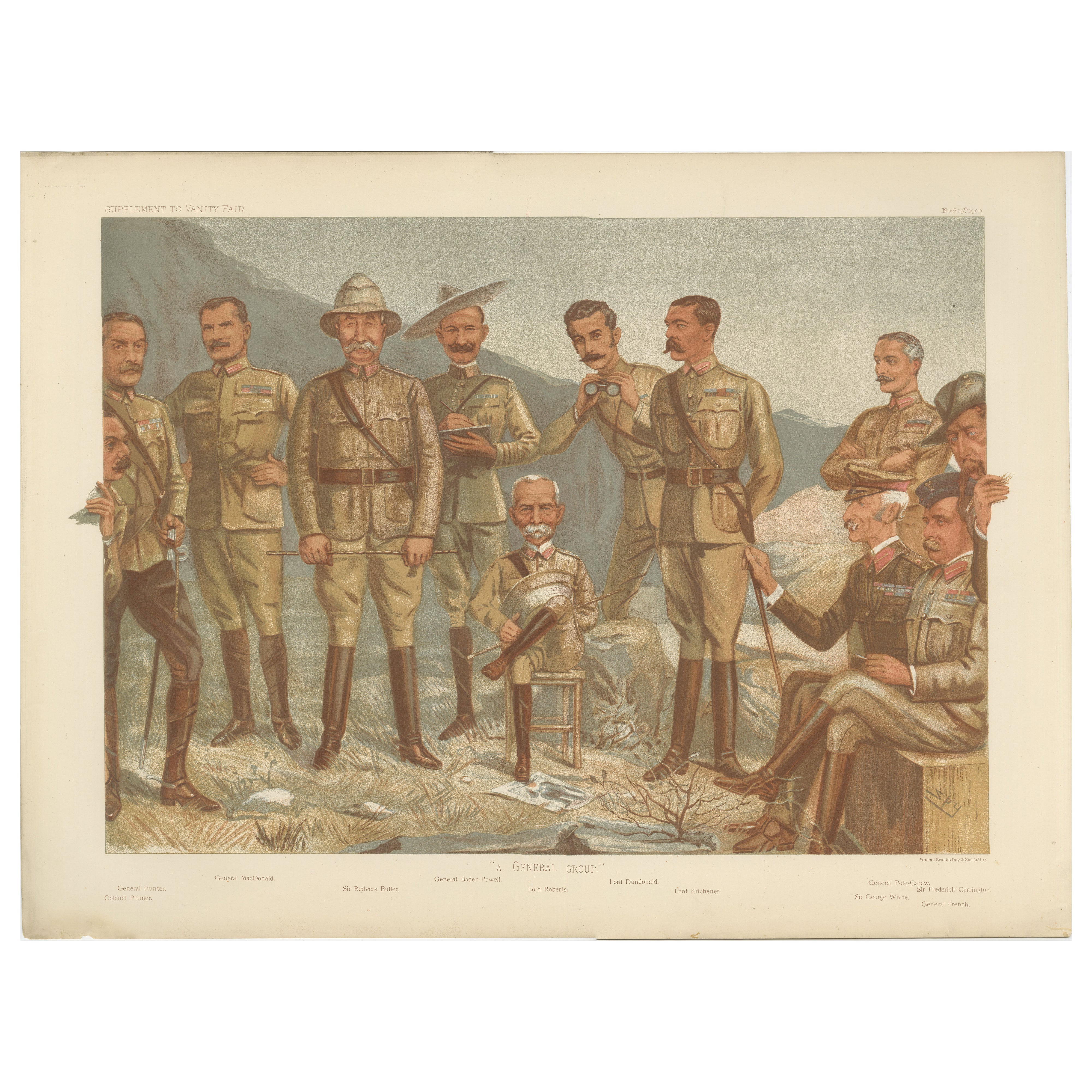 Vanity Fair Military Chromolithograph, Lord Roberts & Generals, Boer War, 1900