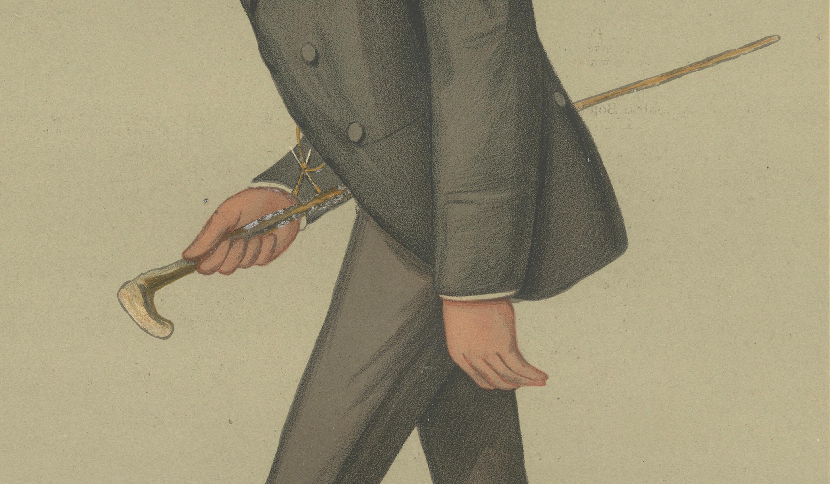 Gravure de Vanity Fair 'H. Searle' champion du monde professionnel de godille - 1889 Bon état - En vente à Langweer, NL