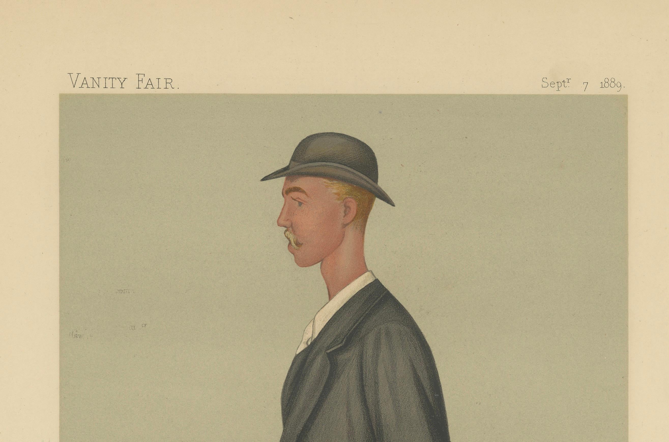 Fin du XIXe siècle Gravure de Vanity Fair 'H. Searle' champion du monde professionnel de godille - 1889 en vente