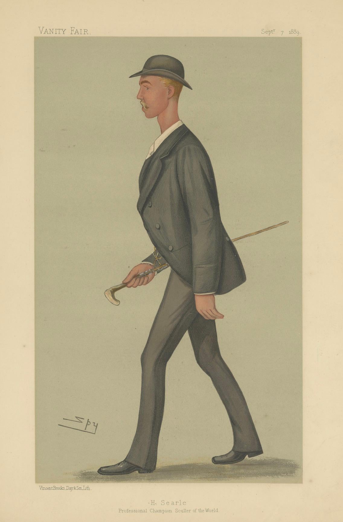 Papier Gravure de Vanity Fair 'H. Searle' champion du monde professionnel de godille - 1889 en vente