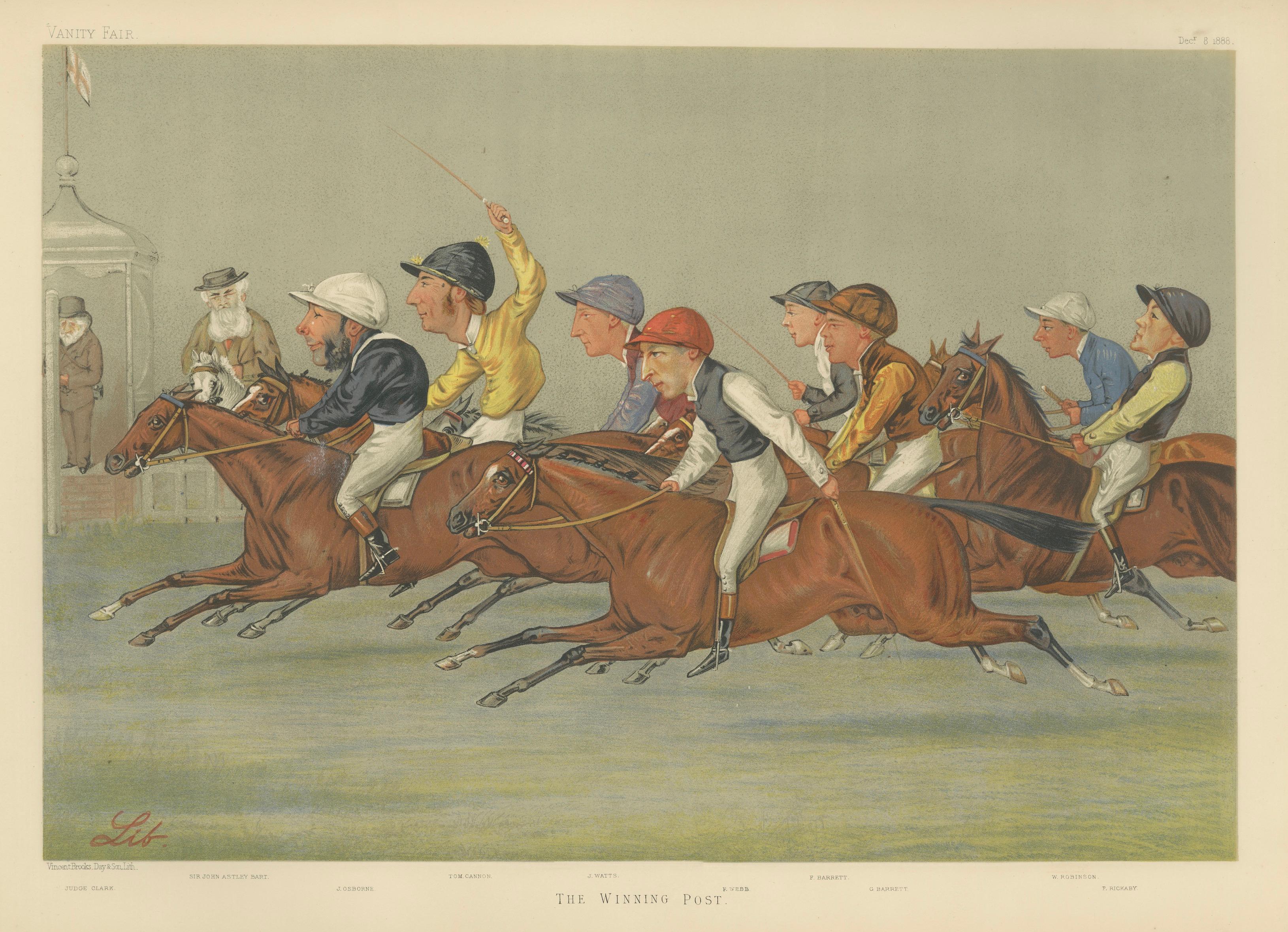 Vanity Fair The Winning Post Horse Racing Finish, Victorian Sporting Scene, 1888
