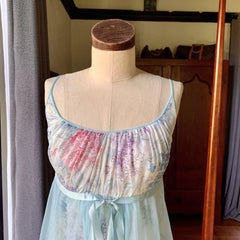 VANITY FAIR Vintage 50s Lingerie Nightgown Floral Nylon Tricot Chiffon 32 RARE