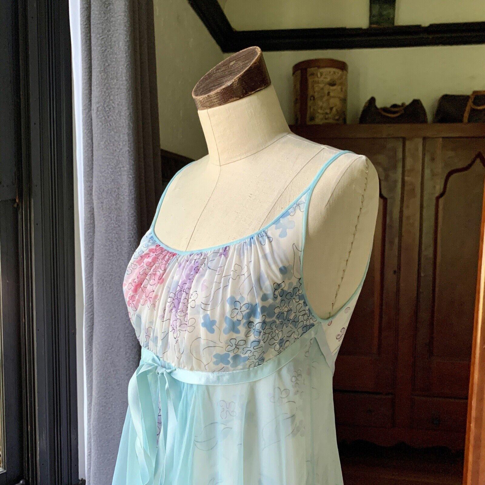 Women's or Men's VANITY FAIR Vintage 50s Lingerie Nightgown Floral Nylon Tricot Chiffon 32 RARE For Sale