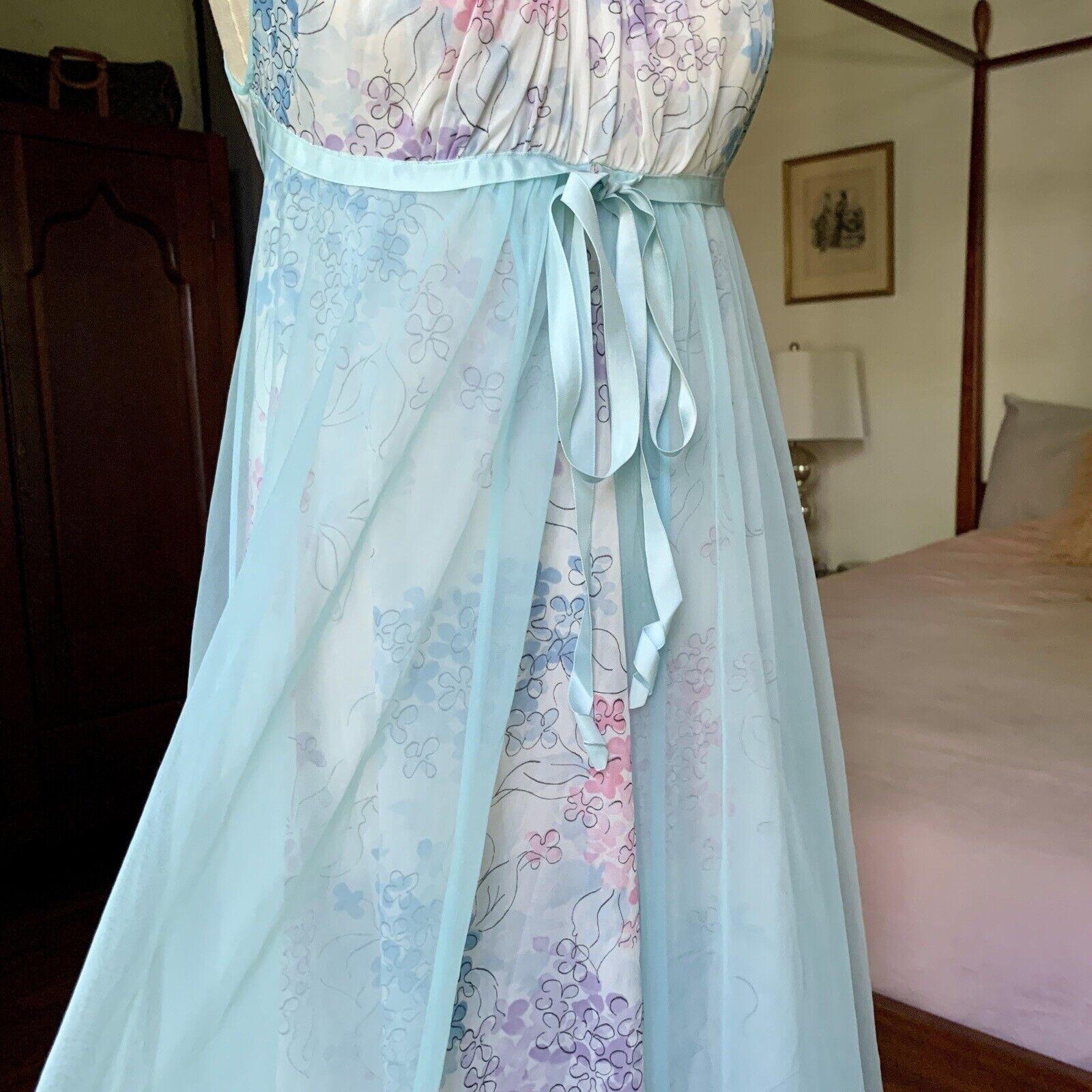 VANITY FAIR Vintage 50s Lingerie Nightgown Floral Nylon Tricot Chiffon 32 RARE For Sale 4