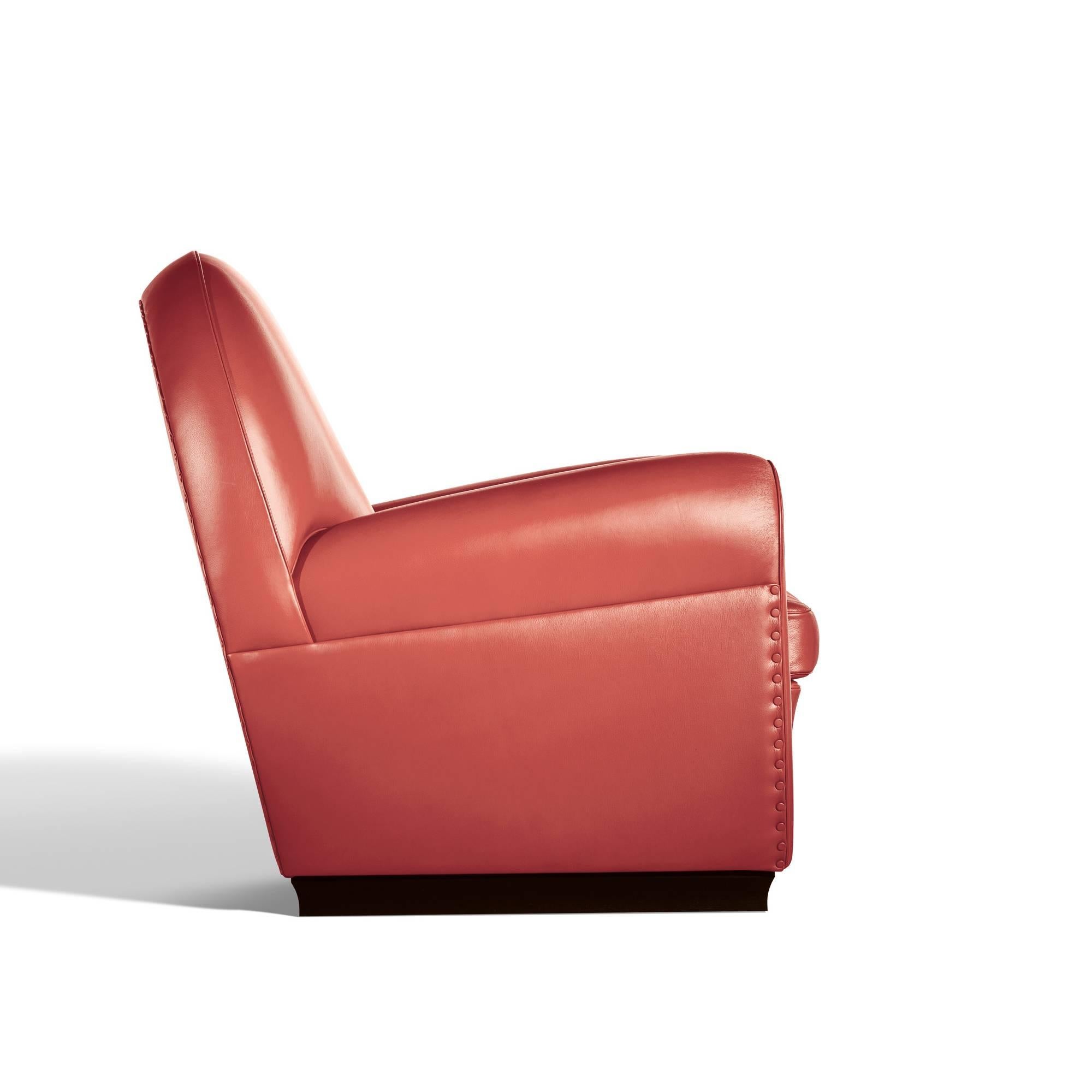 Art Deco Vanity Fair XC Armchair in Genuine Leather Pelle SC 120 Calypso Red For Sale