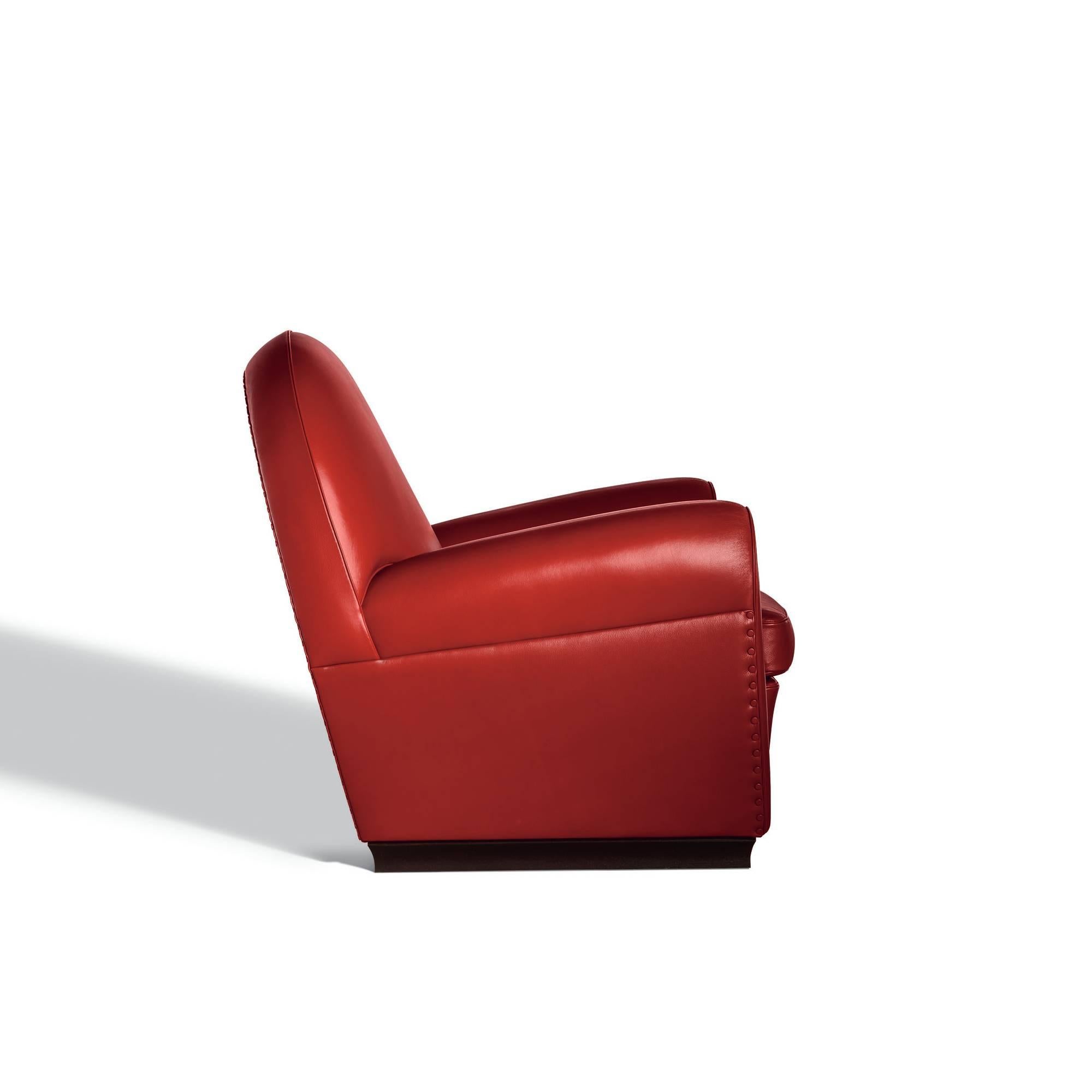 Art Deco Vanity Fair XC Armchair in Genuine Leather Pelle SC 127 Siam Red For Sale