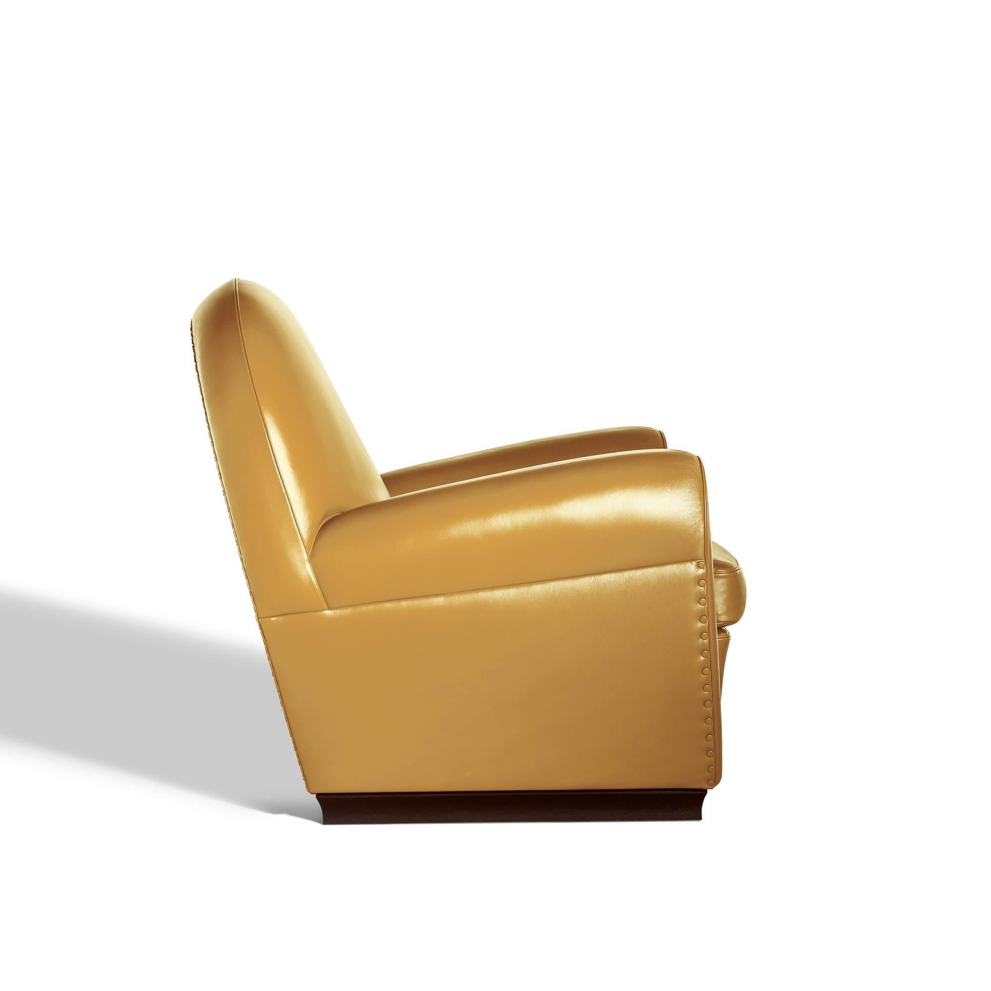 Art Deco Vanity Fair XC Armchair in Genuine Leather Pelle SC 136 Ginger Bread Yellow For Sale