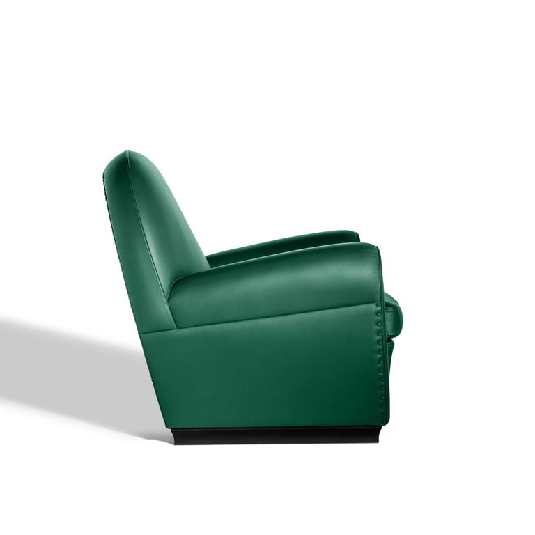 Art Deco Vanity Fair XC Armchair in Genuine Leather Pelle SC 188 Viridiana Green For Sale