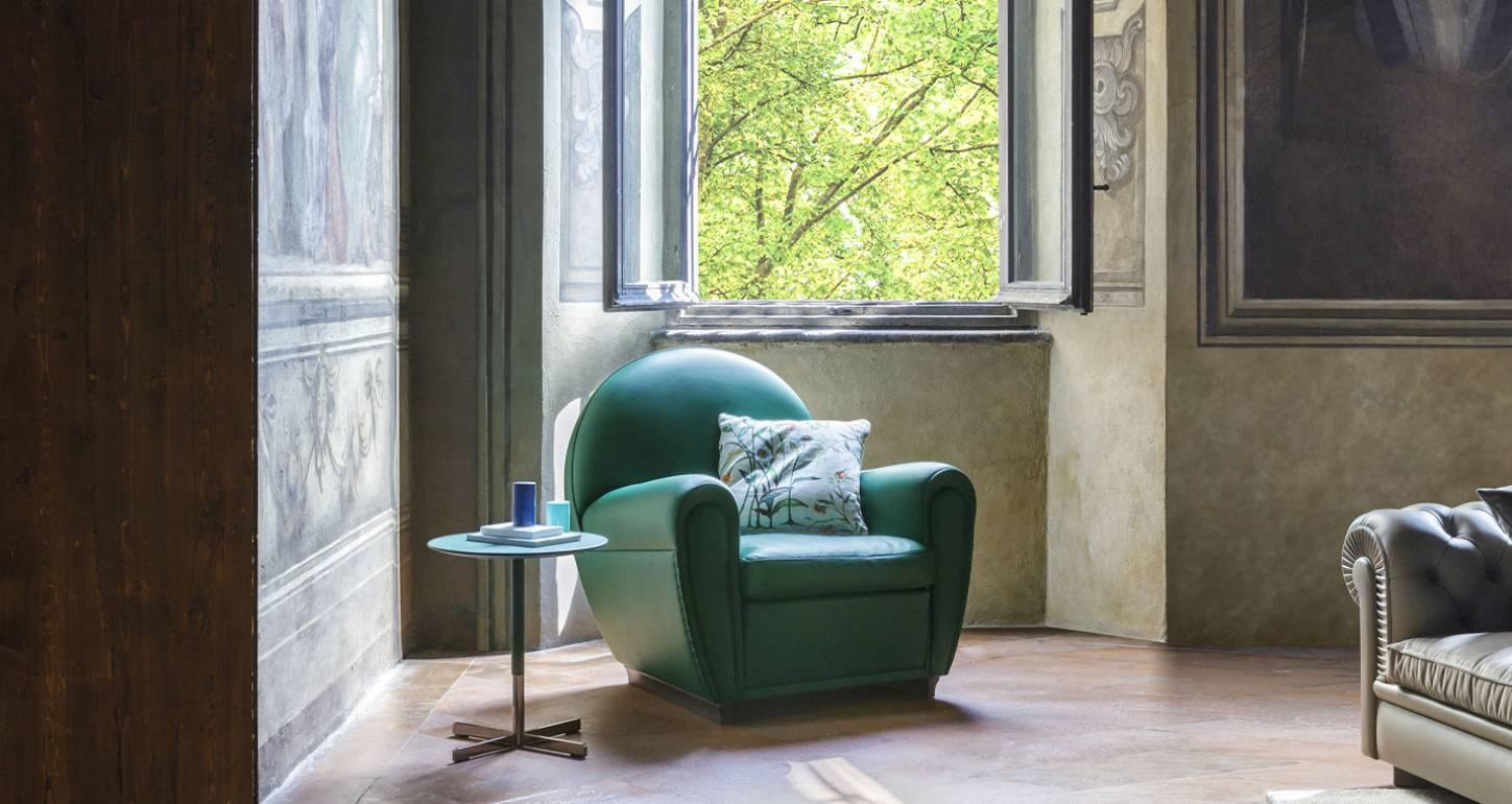 Vanity Fair XC Armchair in Genuine Leather Pelle SC 188 Viridiana Green In New Condition For Sale In New York, NY