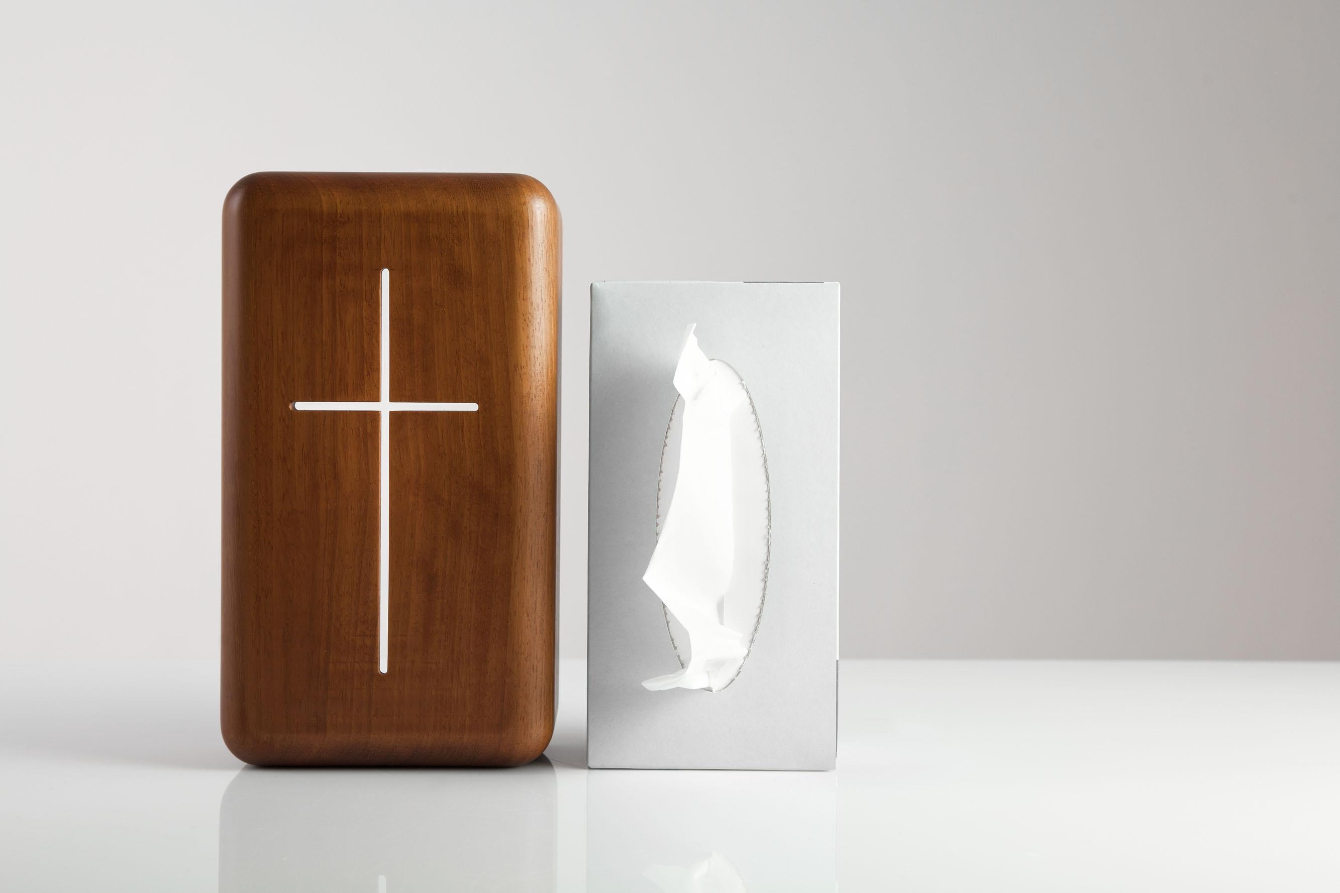 Greek 'Vanity Faith', an unorthodox tissue box in iroko wood  For Sale