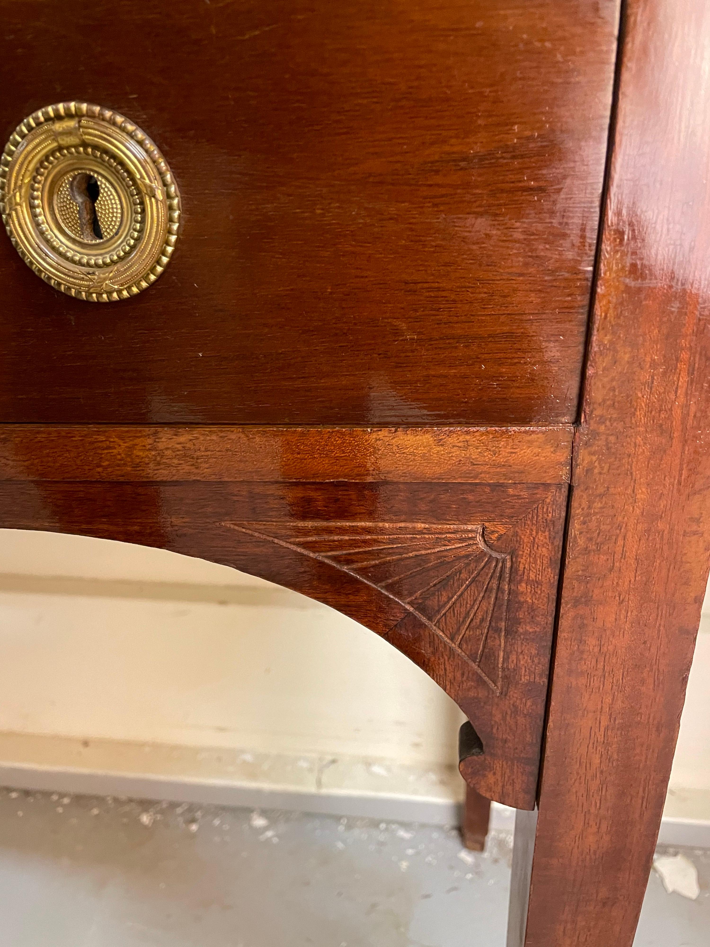 Hand-Carved Art Nouveau Mahogany Vanity Desk And Mirror Made In Sweden For Sale