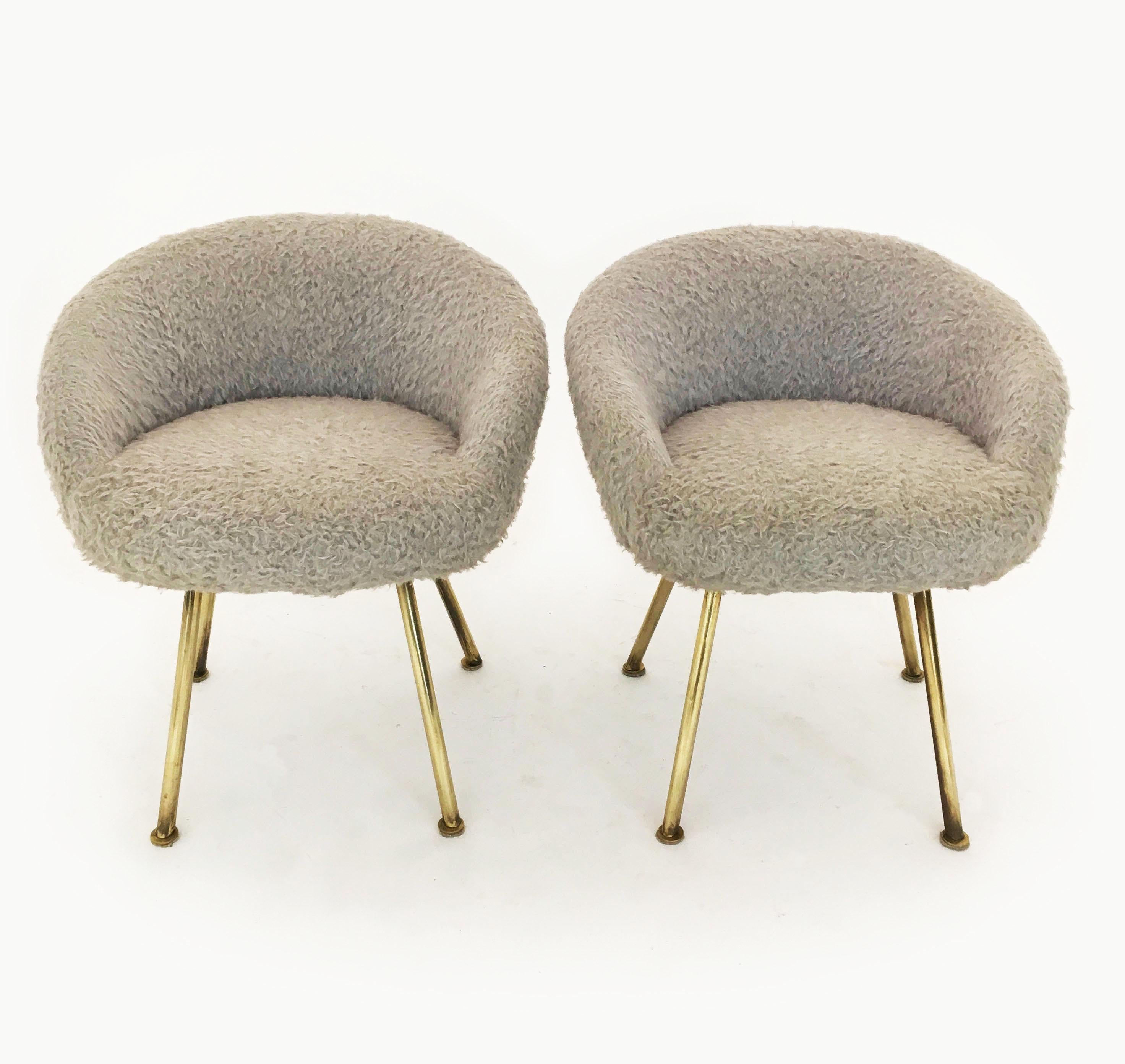 Vanity fur stools pair, France, 1950s.