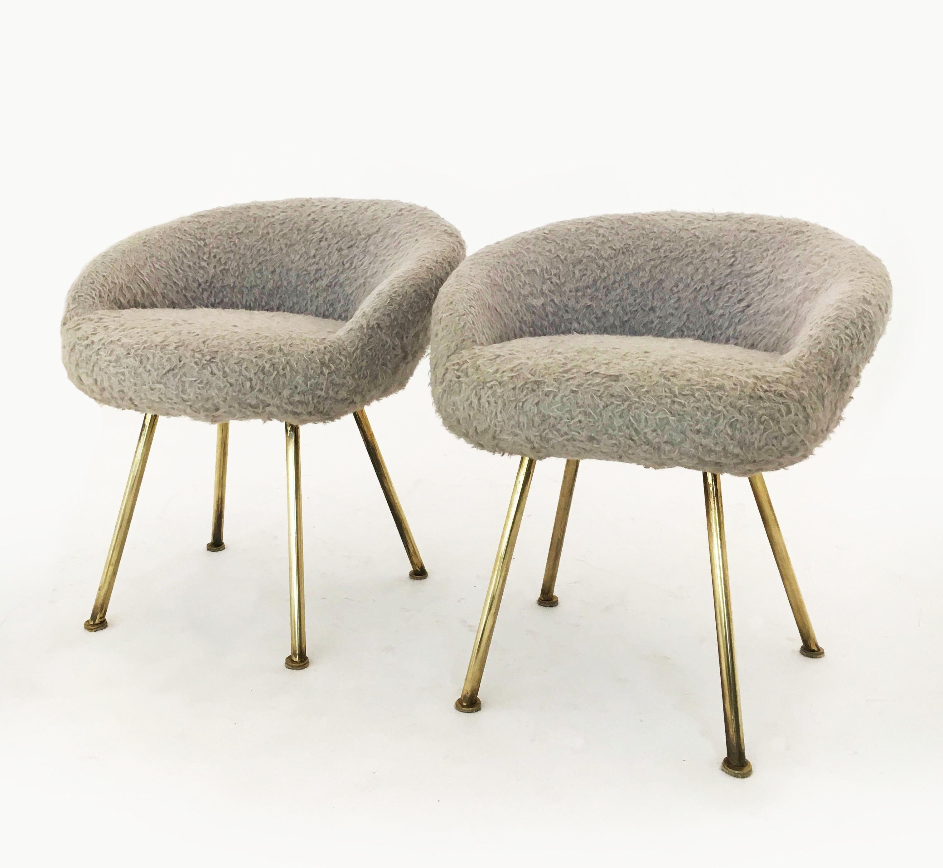 Vanity Fur Stools Pair, France, 1950s In Good Condition In Vienna, AT