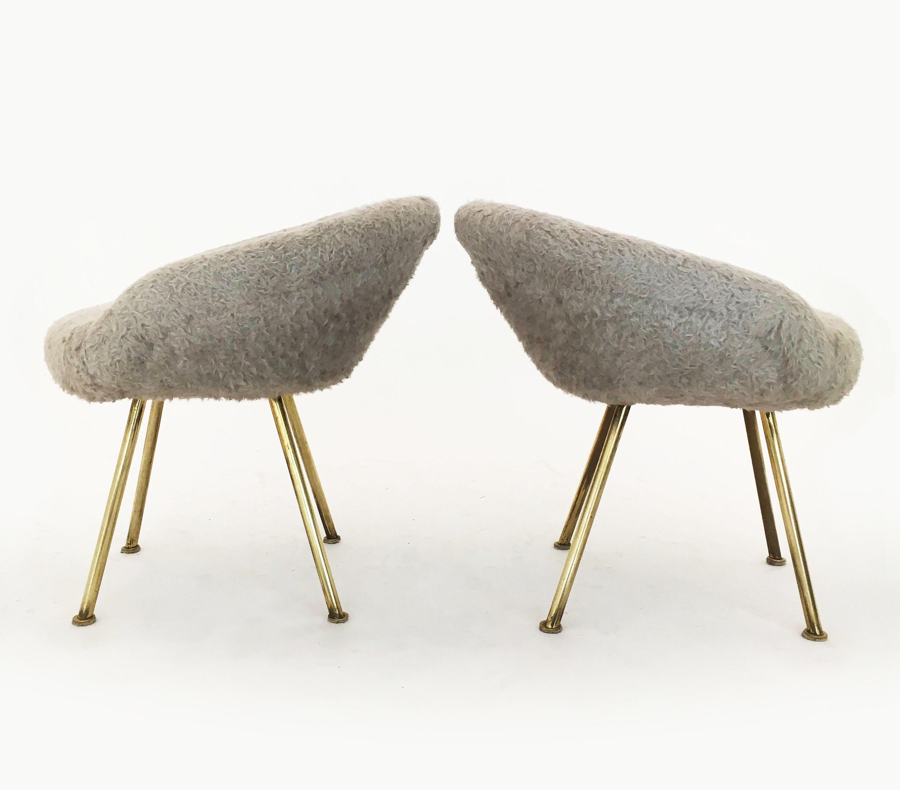 Mid-20th Century Vanity Fur Stools Pair, France, 1950s