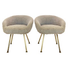 Vanity Fur Stools Pair, France, 1950s
