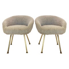 Vanity Fur Stools Pair, France, 1950s