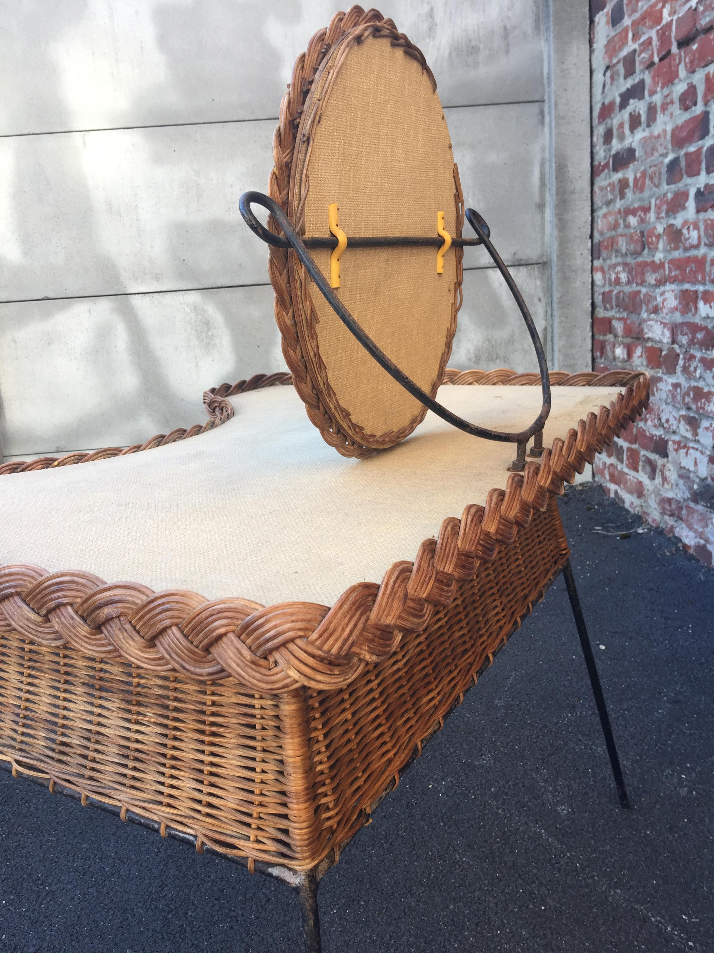 Mid-Century Modern Vanity in Lacquered Metal and Rattan, circa 1960