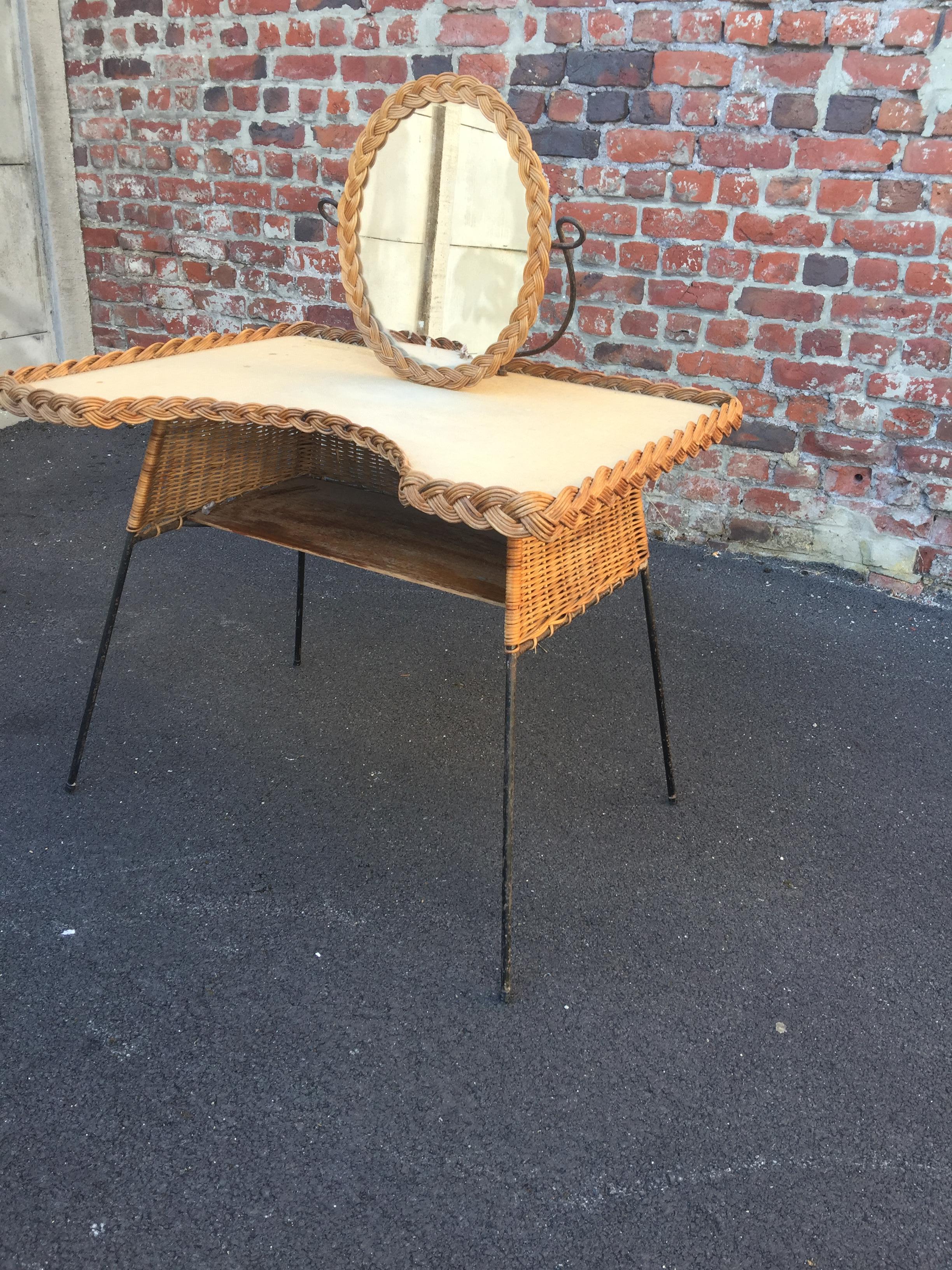 Vanity in Lacquered Metal and Rattan, circa 1960 2