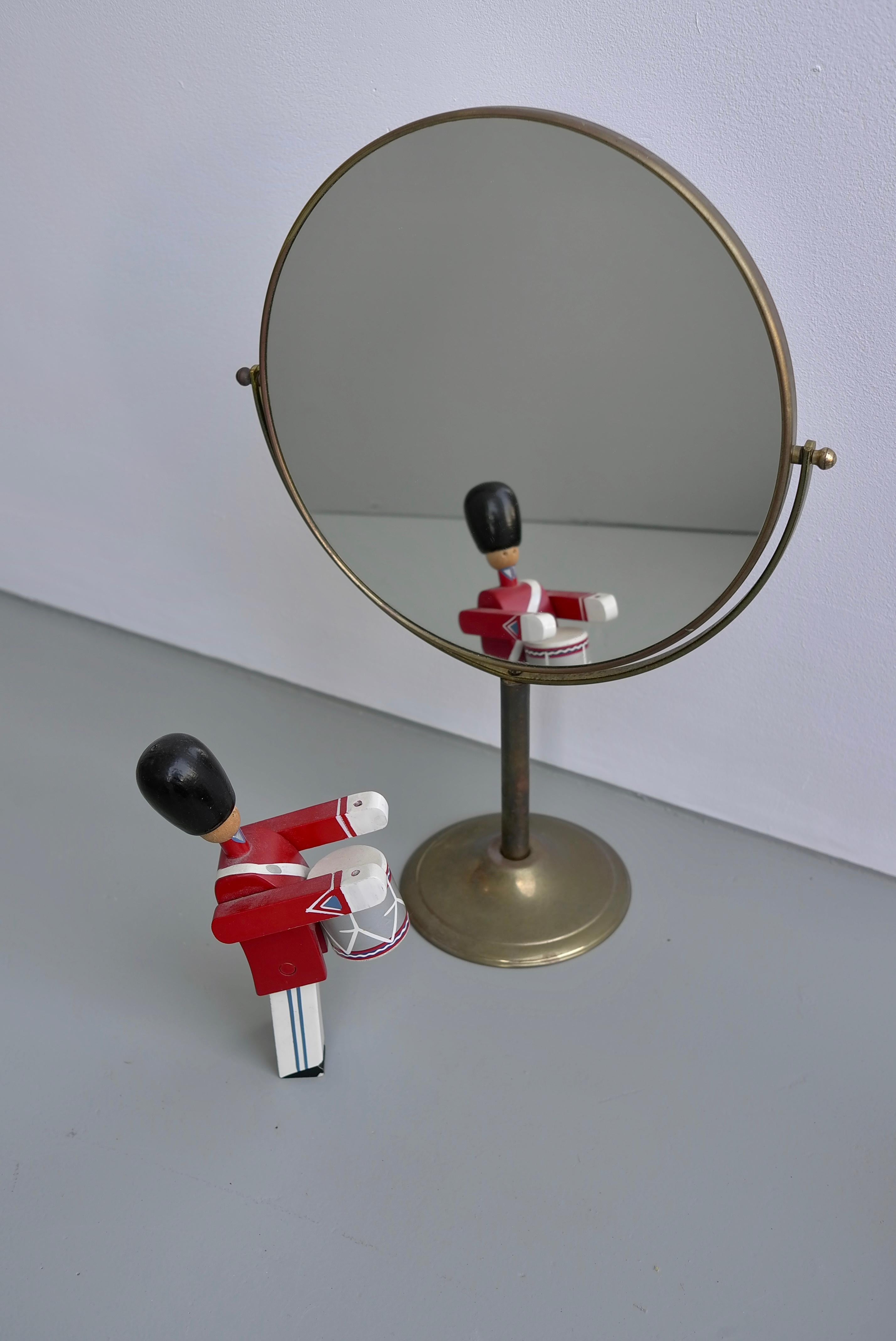 Mid-20th Century Vanity Make Up Table Mirror in Brass, France, 1940s