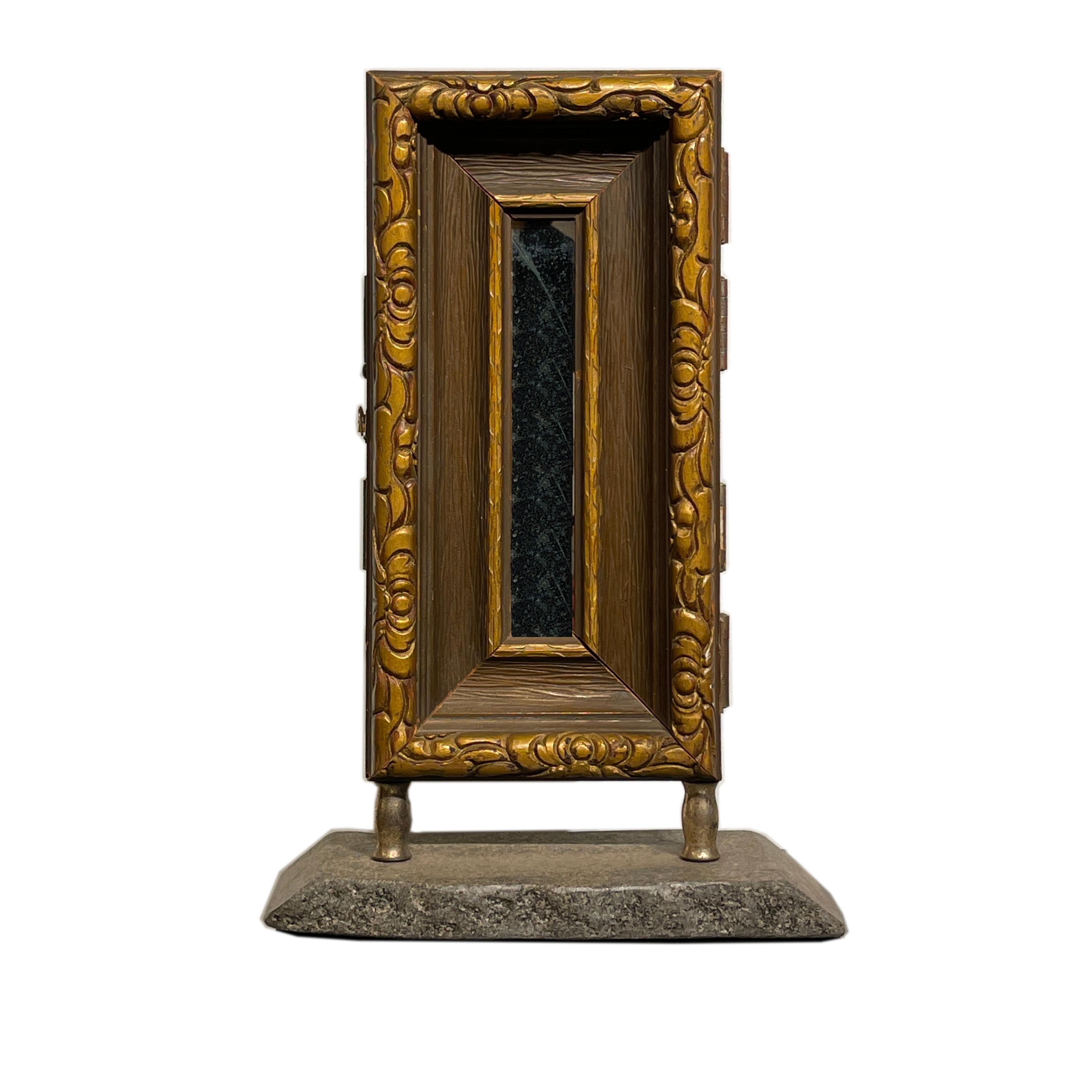 Reclaimed Wood Vanity Mirror Art Object with Paintings and Collages