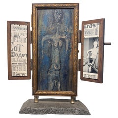 Objet d'art miroir de coiffeuse avec peintures et collages