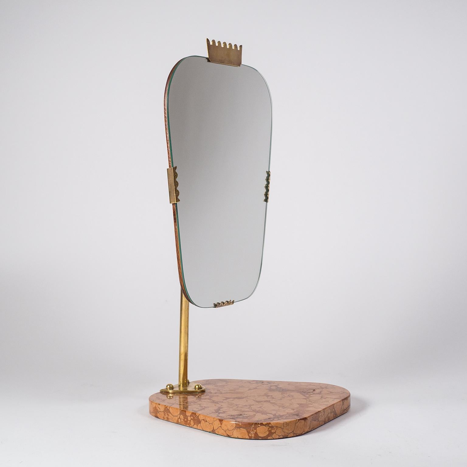 Swedish 1940s Vanity Mirror, Brass, Stone and Teak 6
