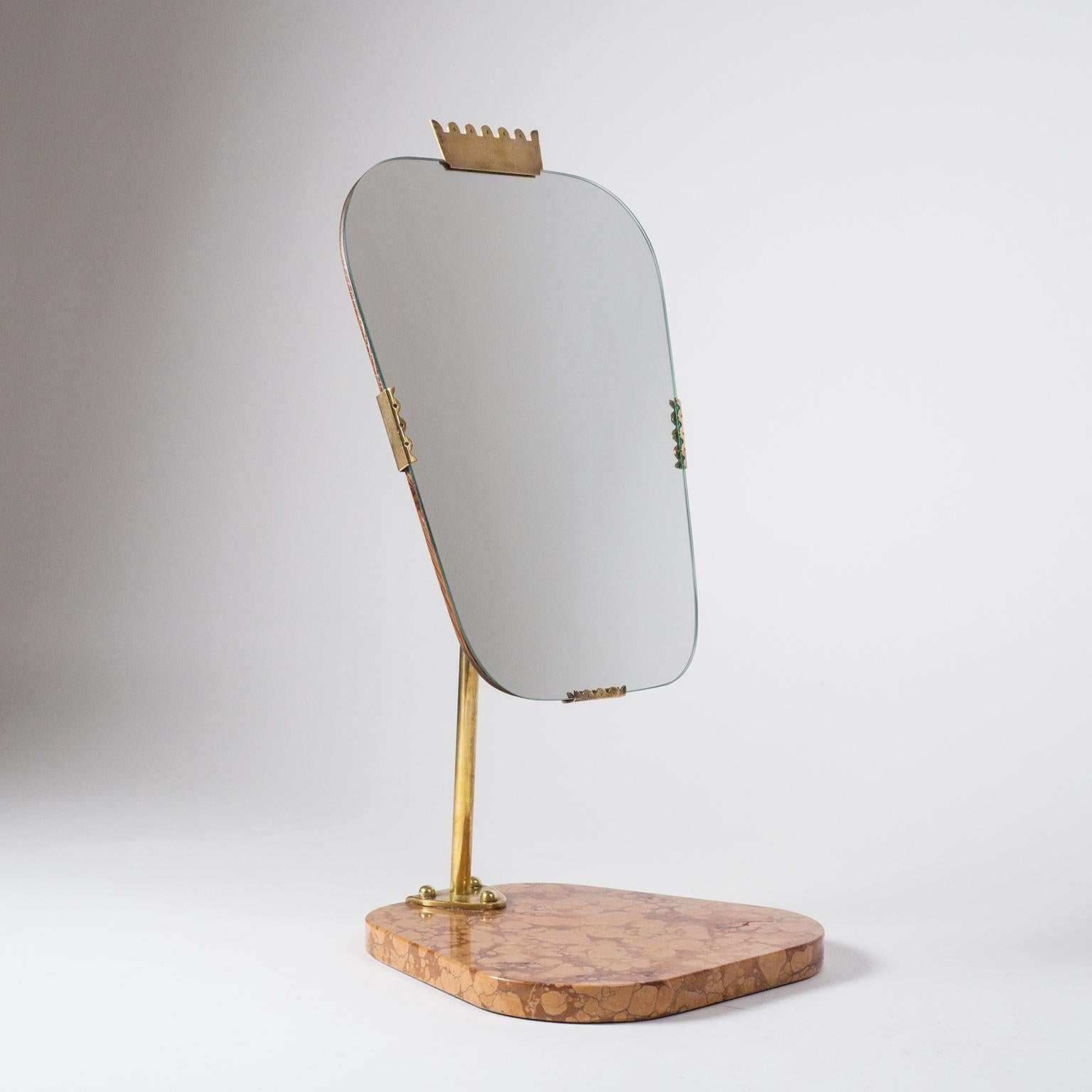 Swedish 1940s Vanity Mirror, Brass, Stone and Teak 7